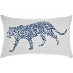 Mina Victory Outdoor Pillows Raised Print Leopard Navy Throw Pillows 14" x 23" - Nourison 798019010430