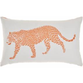 Mina Victory Outdoor Pillows Raised Print Leopard Orange Throw Pillows 14" x 23" - Nourison 798019010485