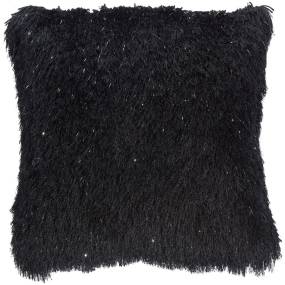 Mina Victory Shag Yarn Shimmer Shag Black Throw Pillows 20" X 20" - Nourison 798019057626