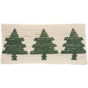 Mina Victory Holiday Pillows Xmas Tree Loops Green Ivory Throw Pillows 12" X 24" - Nourison 798019071011