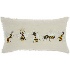 Mina Victory Plush Lines Queen Bee 5 Bees Multicolor Throw Pillows 12" x 22" - Nourison 798019071271