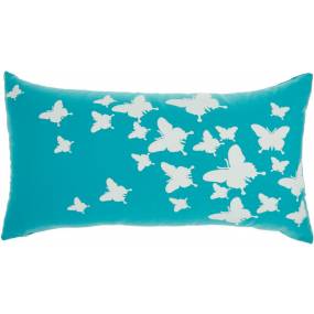Mina Victory Outdoor Pillows Raised Butterfly Turquoise Throw Pillows 12" x 22" - Nourison 798019071660
