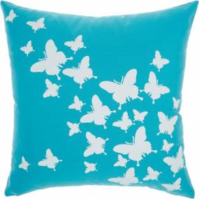 Mina Victory Outdoor Pillows Raised Butterfly Turquoise Throw Pillows 18" x 18" - Nourison 798019071677