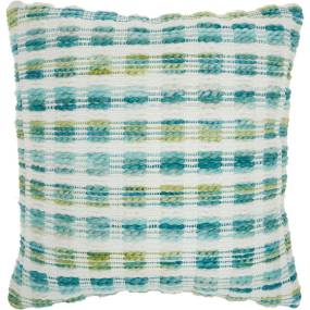 Mina Victory Outdoor Pillows Woven Spacedye Grid Turqois Green Throw Pillows 18" x 18" - Nourison 798019071813