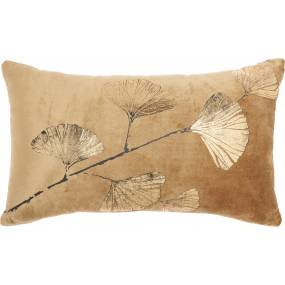 Mina Victory Luminescence Metallic Fan Flower Beige/Gold Throw Pillows 14" x 20" - Nourison 798019072674