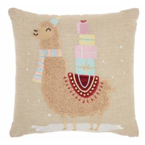 Mina Victory Holiday Pillows Holiday Llama Natural Throw Pillows 18"X18" - Nourison 798019073640