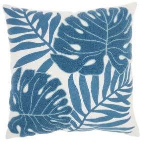 Mina Victory Life Styles Embroidered Leaves Blue Throw Pillows 18"X18" - Nourison 798019074265