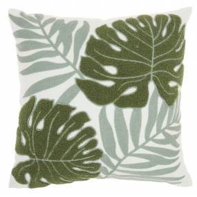 Mina Victory Life Styles Embroidered Leaves Green Throw Pillows 18"X18" - Nourison 798019074272