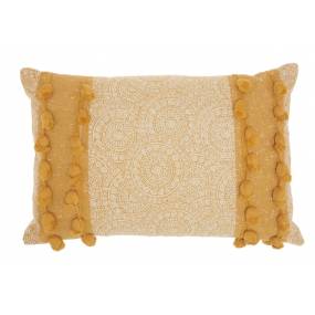Mina Victory Life Styles Mandala Pom Poms Mustard Throw Pillows 16" x 24" - Nourison 798019074616