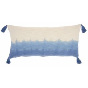 Mina Victory Life Styles Ombre Tassels Blue Throw Pillows 14"X30" - Nourison 798019074852