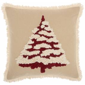 Mina Victory Holiday Pillows Red/Wht Xmas Tree Red Throw Pillows 18"X18" - Nourison 798019077006
