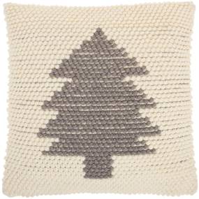 Mina Victory Holiday Pillows Xmas Tree Loops Ivory/Grey Throw Pillows 20"X20" - Nourison 798019078430