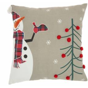Mina Victory Holiday Pillows Snowman With Tree Multicolor Throw Pillows 18"X18" - Nourison 798019078447