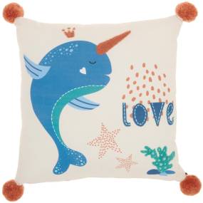 Mina Victory Plush lines Unicorn Whale Multicolor Throw Pillows 16" x 16" - Nourison 798019078652