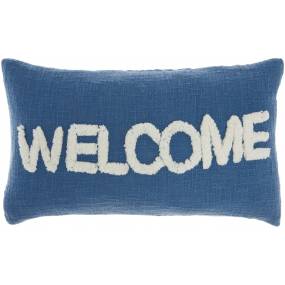 Mina Victory Life Styles Tufted Welcome Blue Throw Pillows 12"X21" - Nourison 798019080624