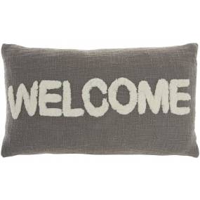 Mina Victory Life Styles Tufted Welcome Grey Throw Pillows 12"X21" - Nourison 798019080631