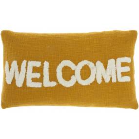 Mina Victory Life Styles Tufted Welcome Mustard Throw Pillows 12"X21" - Nourison 798019080655