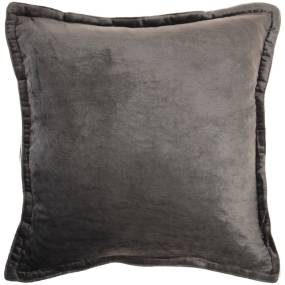 Mina Victory Sofia Solid Velvet Flange Charcoal Throw Pillows 20" X 20" - Nourison 798019081423