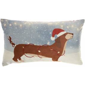 Mina Victory Holiday Pillows Light Up Dachshund Multicolor Throw Pillows 12"X21" - Nourison 798019081652