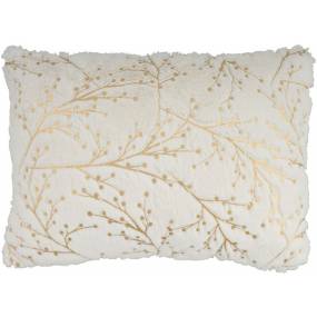 Mina Victory Faux Fur Metallic Branches Ivory Gold Throw Pillows 14" x 20" - Nourison 798019081935