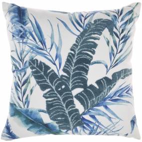 Mina Victory Life Styles Towel Emb Palm Leave Blue Throw Pillows 18"X18" - Nourison 798019083526