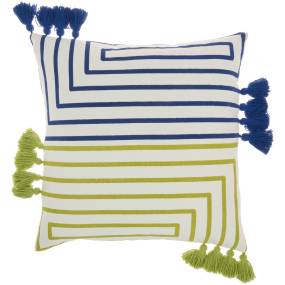 Mina Victory Life Styles Geometric Lines Lime Blue Throw Pillows 18"X18" - Nourison 798019084295