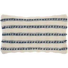 Mina Victory Life Styles Woven Lines And Dots Navy Throw Pillows 12"X20" - Nourison 798019084813