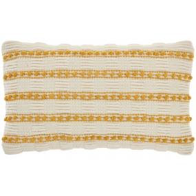 Mina Victory Life Styles Woven Lines And Dots Yellow Throw Pillows 12"X20" - Nourison 798019084820