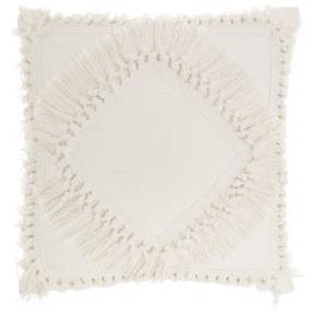 Nicole Curtis Pillow Diamond Fringe Ivory Throw Pillows 18"X18" - Nourison 798019085230