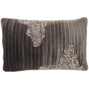 Mina Victory Sofia Beaded Pleated Velve Charcoal Pewter Throw Pillows 12"X20" - Nourison 798019085421