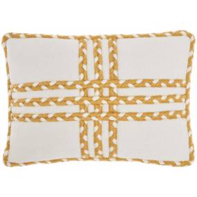 Mina Victory Outdoor Pillows Criss Cross Braids Yellow Throw Pillows 14"X20" - Nourison 798019085612