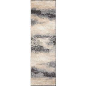 Maxell 10' Runner Grey and Ivory Stormcloud Abstract Hallway Rug - Nourison MAE06