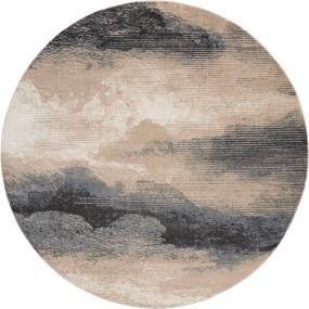 Maxell 8' Round Grey and Ivory Stormcloud Abstract Area Rug - Nourison MAE06