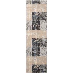 Maxell 8' Runner Black and Beige Contemporary Floral Hallway Rug - Nourison MAE03