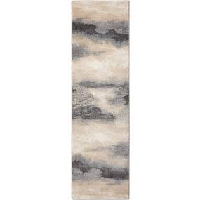 Maxell 8' Runner Grey and Ivory Stormcloud Abstract Hallway Rug - Nourison MAE06