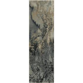 Maxell 8' Runner Grey Abstract Hallway Rug - Nourison MAE08