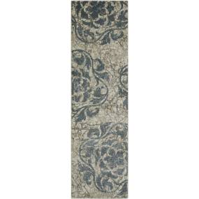 Maxell 8' Runner Grey and Ivory Marbled Floral Hallway Rug - Nourison MAE10