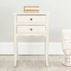 Lori End Table w/ Storage Drawers in White - Safavieh AMH6576A