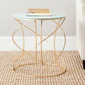 Cagney Glass Top Round Accent Table in Gold/White - Safavieh FOX2535A