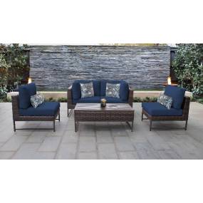 Amalfi 5 Piece Outdoor Wicker Patio Furniture Set 05d in Navy - TK Classics Amalfi-05D-Brn-Navy