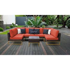 Amalfi 7 Piece Outdoor Wicker Patio Furniture Set 07c in Tangerine - TK Classics Amalfi-07C-Gld-Tangerine