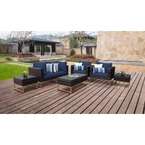 Amalfi 7 Piece Outdoor Wicker Patio Furniture Set 07d in Navy - TK Classics Amalfi-07D-Gld-Navy
