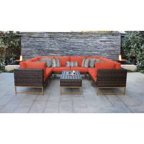 Amalfi 9 Piece Outdoor Wicker Patio Furniture Set 9c in Tangerine - TK Classics Amalfi-09C-Gld-Tangerine
