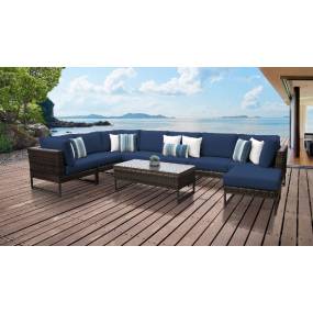 Amalfi 9 Piece Outdoor Wicker Patio Furniture Set 09d in Navy - TK Classics Amalfi-09D-Brn-Navy
