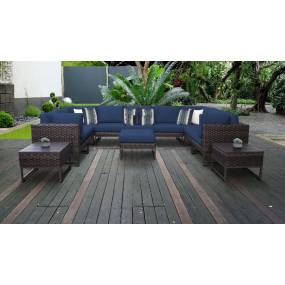 Amalfi 12 Piece Outdoor Wicker Patio Furniture Set 12g in Navy - TK Classics Amalfi-12G-Brn-Navy