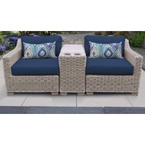 Coast 3 Piece Outdoor Wicker Patio Furniture Set 03b in Navy - TK Classics Coast-03B-Navy