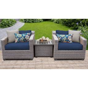 Florence 3 Piece Outdoor Wicker Patio Furniture Set 03a in Navy - TK Classics Florence-03A-Navy