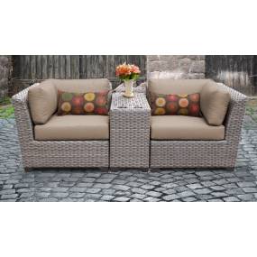 Florence 3 Piece Outdoor Wicker Patio Furniture Set 03b in Wheat - TK Classics Florence-03B-Wheat
