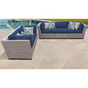 Florence 5 Piece Outdoor Wicker Patio Furniture Set 05a in Navy - TK Classics Florence-05A-Navy