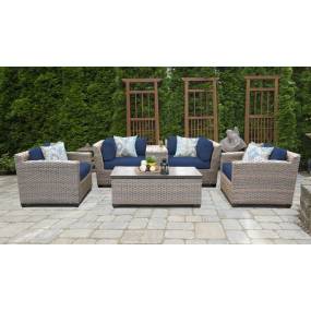 Florence 6 Piece Outdoor Wicker Patio Furniture Set 06d in Navy - TK Classics Florence-06D-Navy